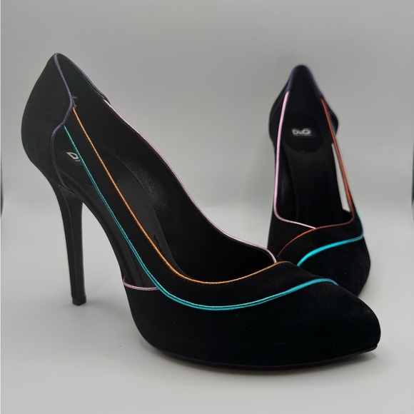 D&G Shoes - D&G Black Heels with Vibrant Multicolor Accents size 39 Italy